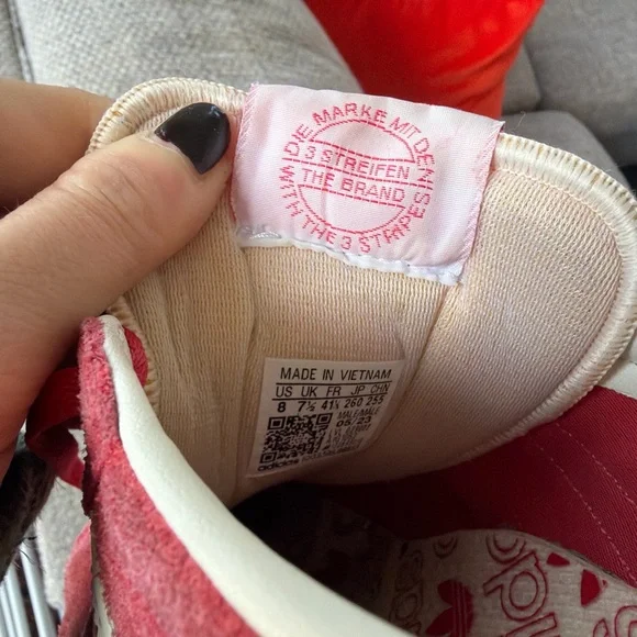 adidas Suede Low-Top Sneakers - Red with White Stripes (Men) - Picture 3 of 3